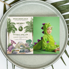 Dinosaurus Verjaardagsfeest T-rex Waterverf Foto Kaart