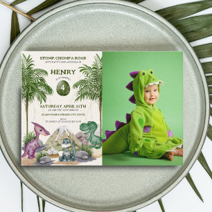 Dinosaurus Verjaardagsfeest T-rex Waterverf Foto Kaart