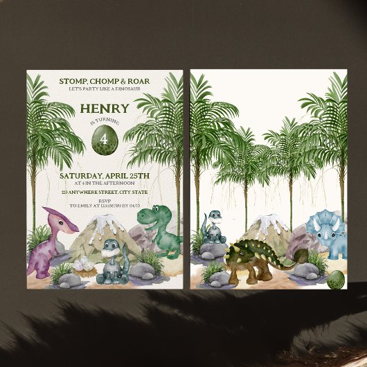 Dinosaurus Verjaardagsfeest T-rex Waterverf Kaart