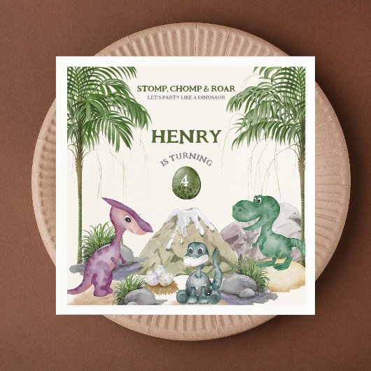 Dinosaurus Verjaardagsfeest T-rex Waterverf Servet