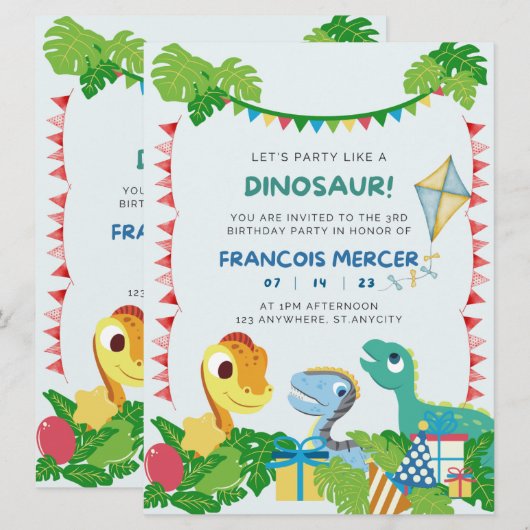 Dinosaurus verjaardagsfeest uitnodiging (Voorkant / Achterkant)