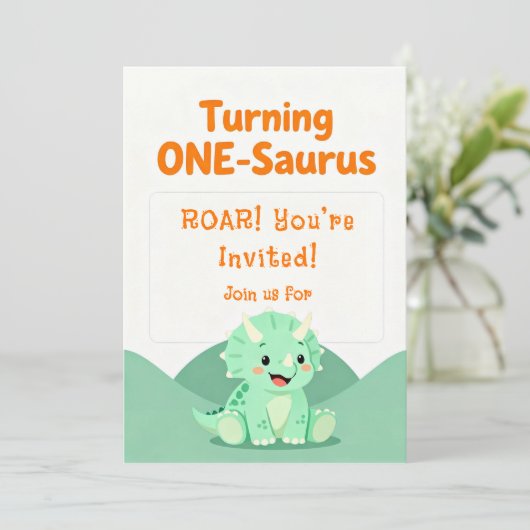 Dinosaurus verjaardagsfeest uitnodiging (Staand voorkant)