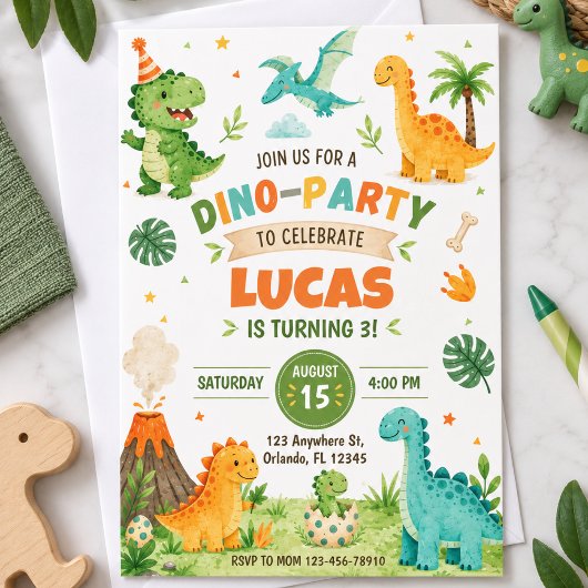 Dinosaurus verjaardagsfeest uitnodiging