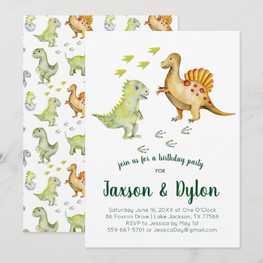Dinosaurus verjaardagsfeest uitnodiging (Voorkant / Achterkant)