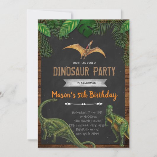 dinosaurus verjaardagsfeest uitnodiging (Voorkant)