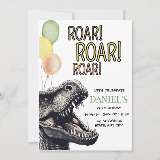 Dinosaurus verjaardagsfeest uitnodiging, Brullend Kaart (Voorkant)
