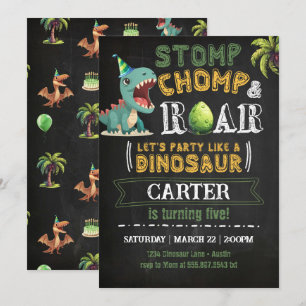 Dinosaurus verjaardagsfeest uitnodiging Chomp Roar