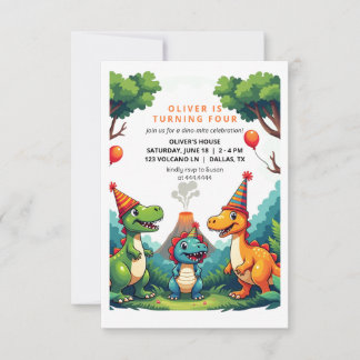 Dinosaurus Verjaardagsfeest Uitnodiging Plat Kaart