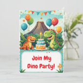 🦖 Dinosaurus verjaardagsfeest uitnodiging voor ki (Staand voorkant)
