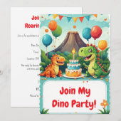 🦖 Dinosaurus verjaardagsfeest uitnodiging voor ki (Voorkant / Achterkant)