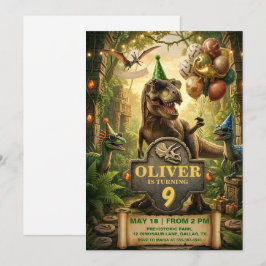 Dinosaurus verjaardagsfeest uitnodigingskaart kaart
