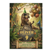 Dinosaurus verjaardagsfeest uitnodigingskaart
