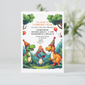 Dinosaurus verjaardagsfeest uitnodigingskaart plat bedankkaart (Staand voorkant)