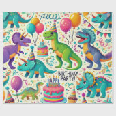 Dinosaurus Verjaardagsfeest Verpakkingspapier Cadeaupapier (Vlak)
