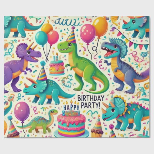 Dinosaurus Verjaardagsfeest Verpakkingspapier Cadeaupapier (Vlak)