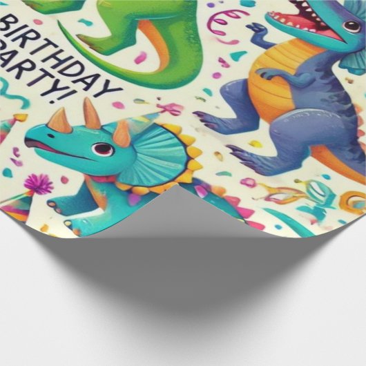 Dinosaurus Verjaardagsfeest Verpakkingspapier Cadeaupapier (Hoek)