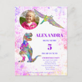 Dinosaurus Verjaardagsfeest voor Meisjes Custom Ph Uitnodiging Briefkaart (Voorkant)