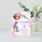 Dinosaurus Verjaardagsfeest voor Meisjes Custom Ph Uitnodiging Briefkaart (Staand voorkant)