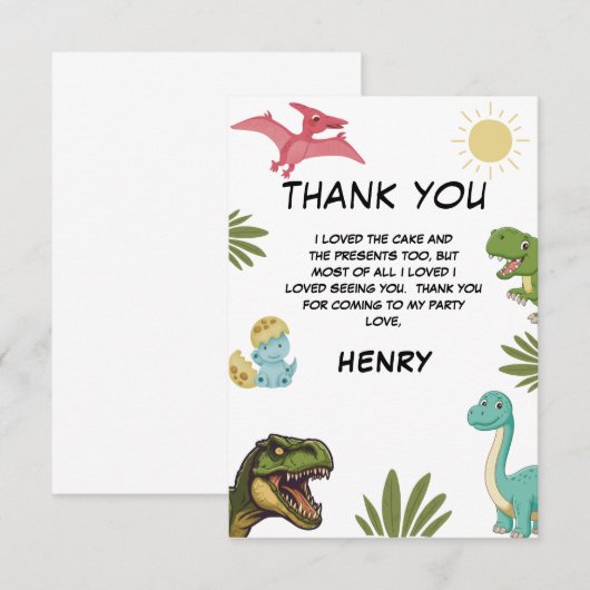 Dinosaurus Verjaardagsfeestje Bedankkaart (Voorkant / Achterkant)