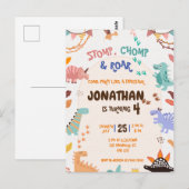 Dinosaurus verjaardagsfeestje briefkaart (Voorkant / Achterkant)