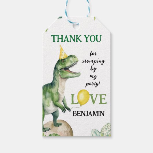 Dinosaurus Verjaardagsfeestje Dank u Label Cadeaulabel (Voorkant)