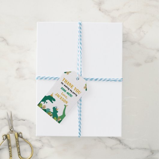Dinosaurus Verjaardagsfeestje Dank u Label Cadeaulabel (Met Touw)