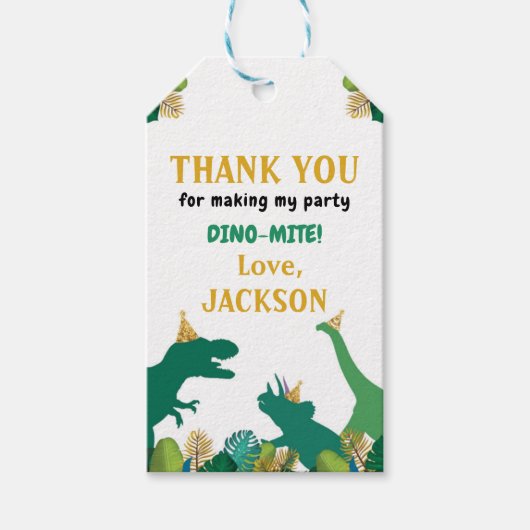 Dinosaurus Verjaardagsfeestje Dank u Label Cadeaulabel (Voorkant)