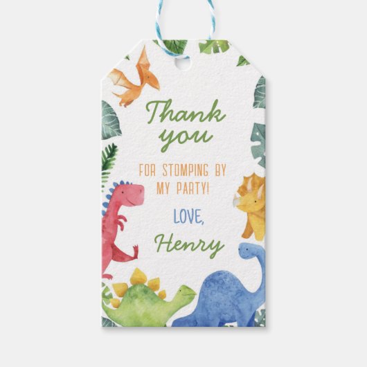 Dinosaurus Verjaardagsfeestje Dank u Label Cadeaulabel (Voorkant)