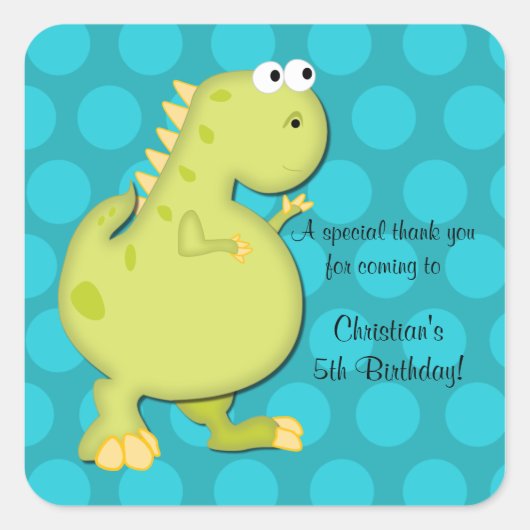 Dinosaurus Verjaardagsfeestje Dank u Stickers (Voorkant)