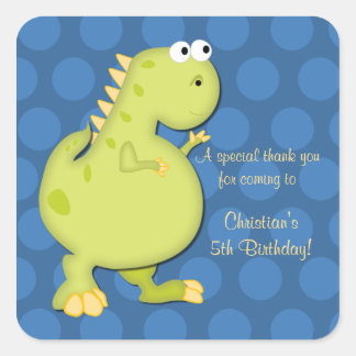 Dinosaurus Verjaardagsfeestje Dank u Stickers-blau Vierkante Sticker