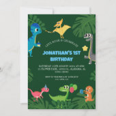 Dinosaurus Verjaardagsfeestje Eerste Verjaardag Ba Kaart (Voorkant)