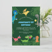 Dinosaurus Verjaardagsfeestje Eerste Verjaardag Ba Kaart (Staand voorkant)
