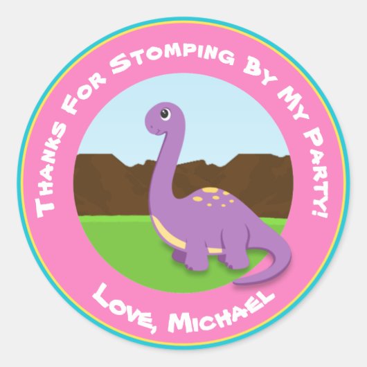 Dinosaurus Verjaardagsfeestje Favor Stickers Meisj (Voorkant)