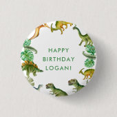 Dinosaurus verjaardagsfeestje foto ronde button 3,2 cm (Voorkant)