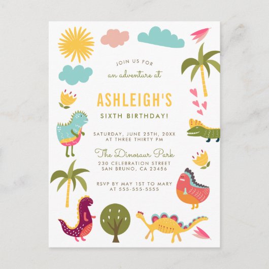 Dinosaurus verjaardagsfeestje | Jongens- of meisje Uitnodiging Briefkaart (Voorkant)