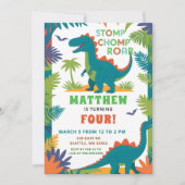 Dinosaurus verjaardagsfeestje kaart (Voorkant)