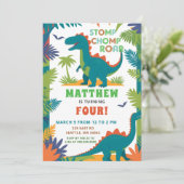 Dinosaurus verjaardagsfeestje kaart (Staand voorkant)