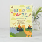 Dinosaurus verjaardagsfeestje kaart (Staand voorkant)