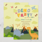 Dinosaurus verjaardagsfeestje kaart (Voorkant / Achterkant)