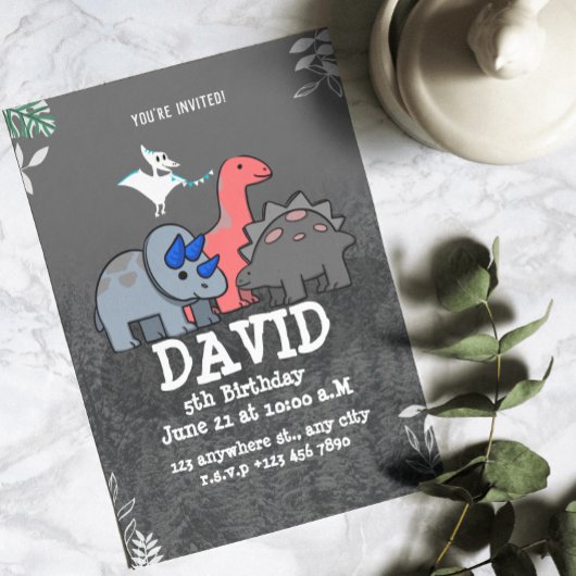 Dinosaurus verjaardagsfeestje kaart