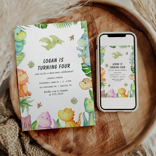 Dinosaurus Verjaardagsfeestje | Kinderverjaardag Kaart