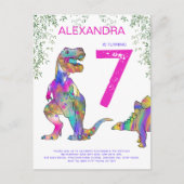 Dinosaurus Verjaardagsfeestje Roze Budget Uitnodiging Briefkaart (Voorkant)