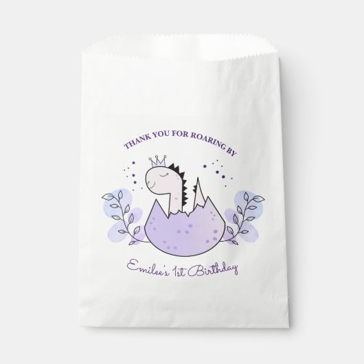 Dinosaurus Verjaardagsfeestje Roze Paarse Dank u Bedankzakje (Voorkant)