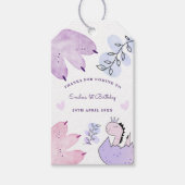 Dinosaurus Verjaardagsfeestje Roze Paarse Dank u Cadeaulabel (Voorkant)