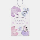 Dinosaurus Verjaardagsfeestje Roze Paarse Dank u Cadeaulabel (Achterkant)