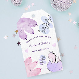 Dinosaurus Verjaardagsfeestje Roze Paarse Dank u Cadeaulabel