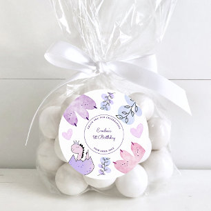 Dinosaurus Verjaardagsfeestje Roze Paarse Dank u Ronde Sticker