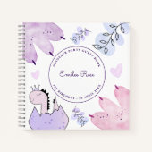 Dinosaurus Verjaardagsfeestje Roze Paarse gastenbo Notitieboek (Voorkant)