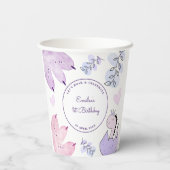 Dinosaurus Verjaardagsfeestje Roze Paarse Papieren Bekers (Achterkant)