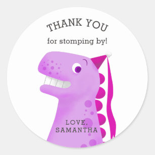 Dinosaurus Verjaardagsfeestje Roze Prinses Dank u Ronde Sticker